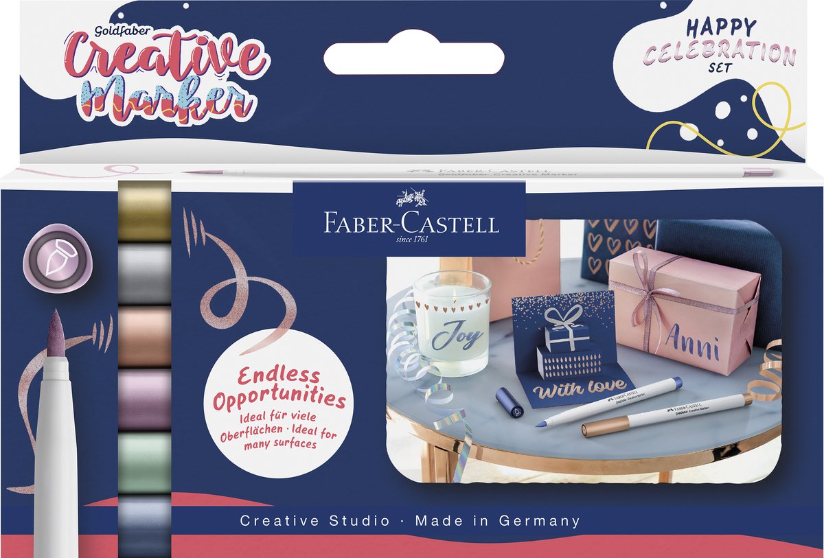 Faber-castell marker - creatief goldfaber - brushpunt b - set happy celebration - fc-161006