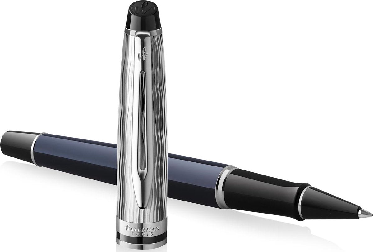 Penna roller Waterman Expert | vernice blu metallizzato con dettaglio palladio | berretto cesellato | con confezione regalo