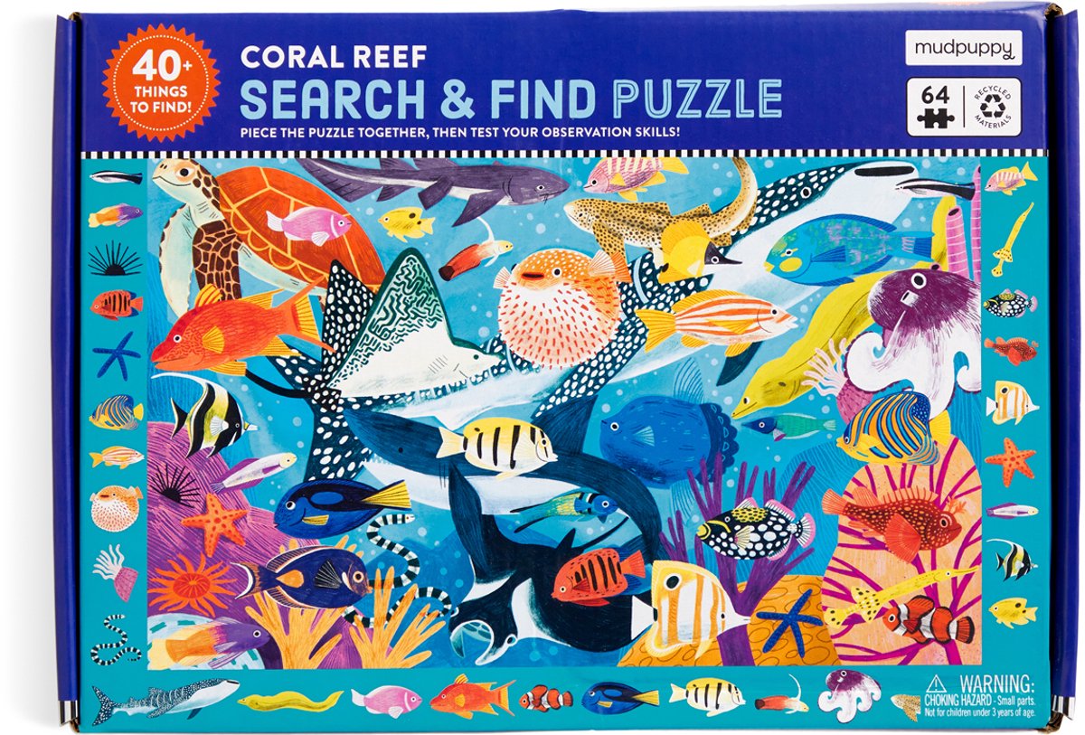 Puzzle Mudpuppy con oggetti nascosti - barriera corallina - 59x39 cm - 64 pezzi - 4 anni