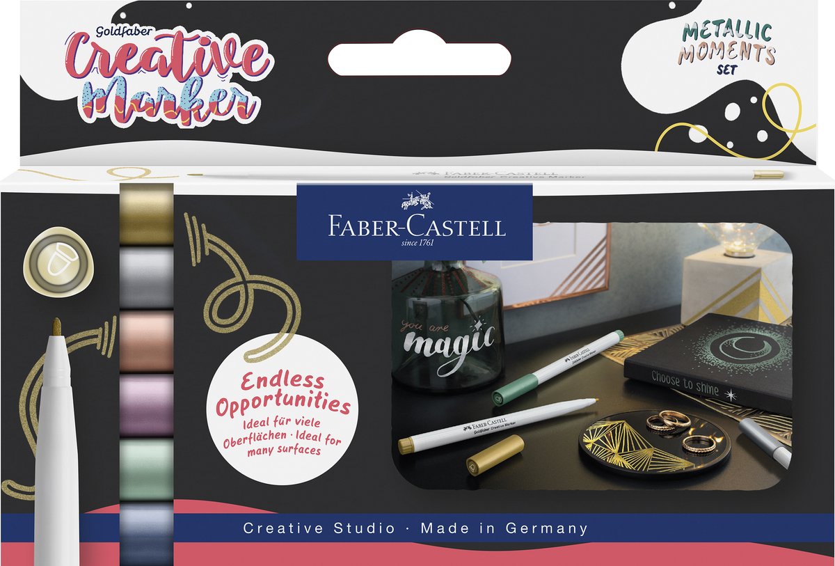 Faber-castell marker - creatief goldfaber - brushpunt b - set metallic moments - fc-161107