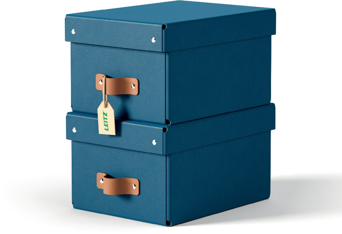Caja de almacenamiento pequeña con tapa Leitz puro - juego de 2 - 7 l - cartón 100 % reciclado - azul oscuro