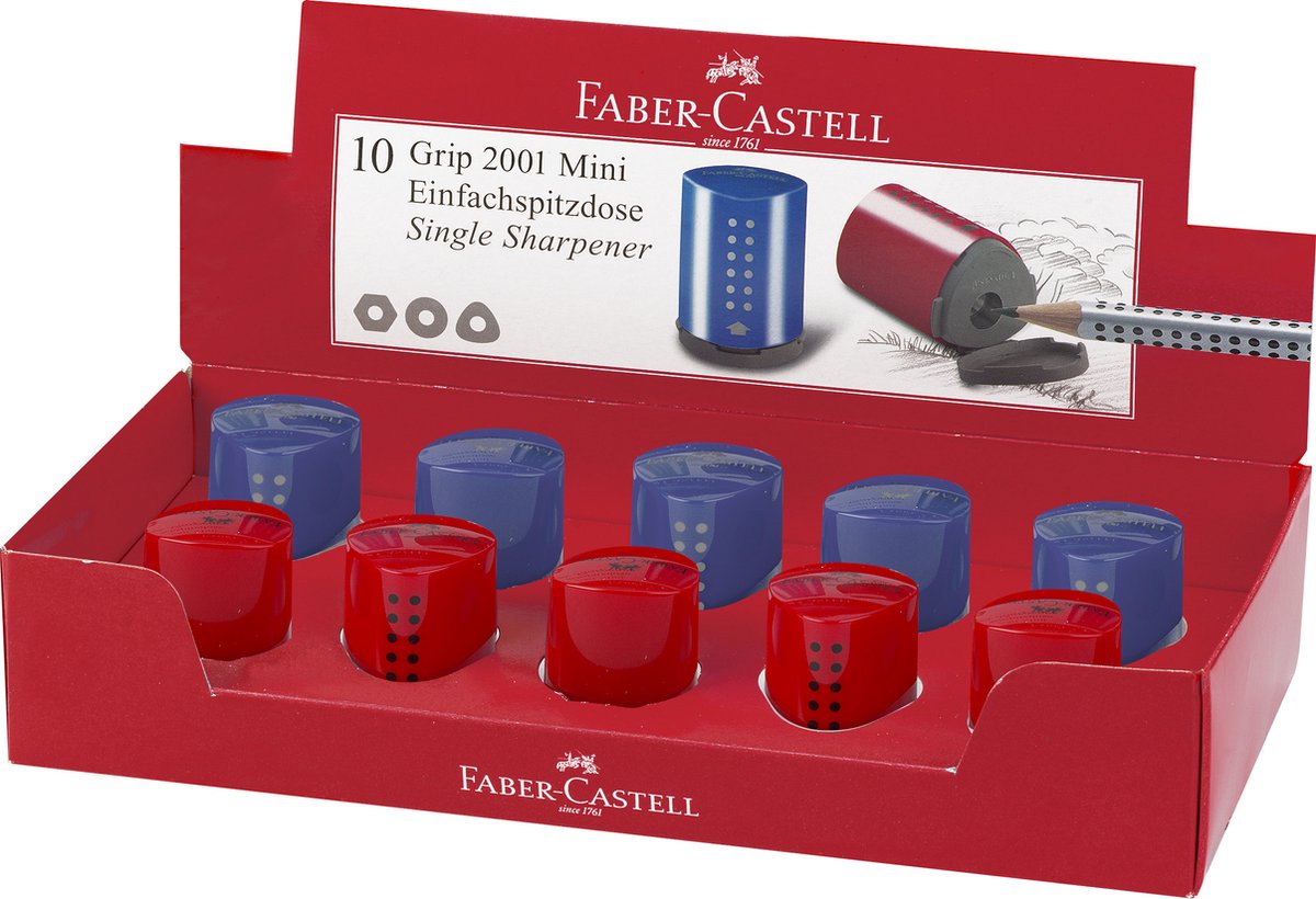 Faber-castell puntenslijper - grip 2001 mini - assorti display 10 stuks - fc-183710