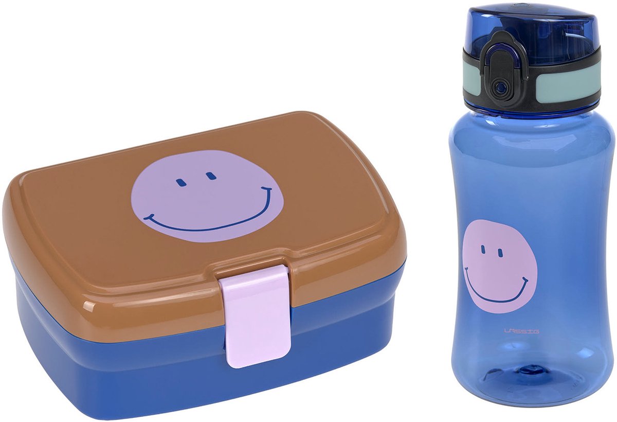 Lässig lunch set little gang smile caramel - blue lunchbox en drinkfles