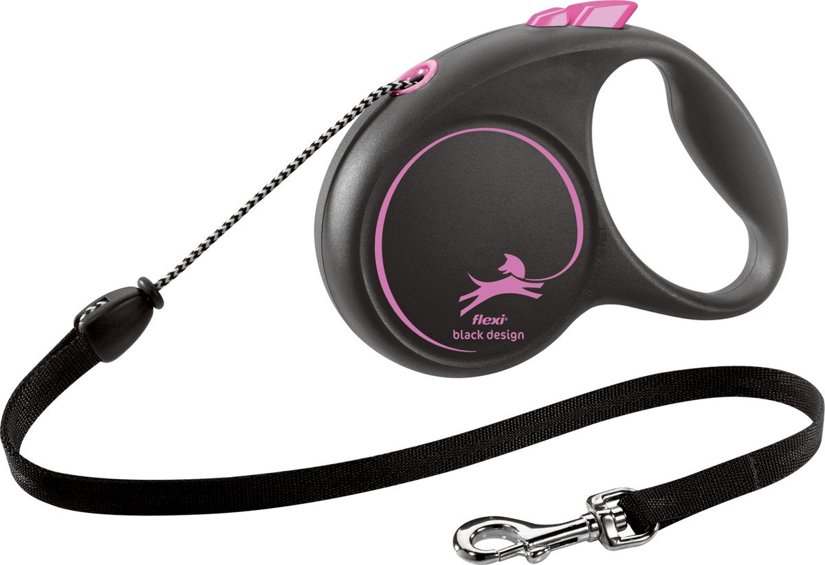 Flexi | linea retrattile design nero cordoncino rosa