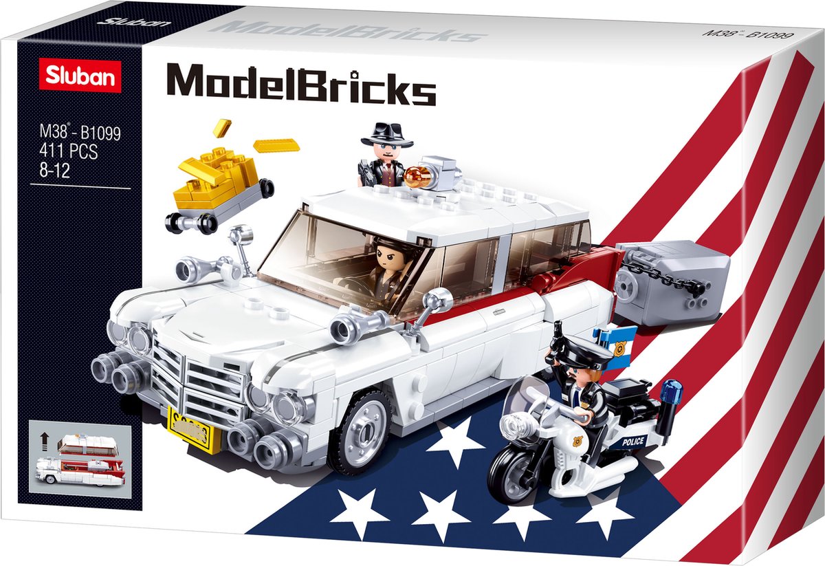Sluban modelbricks amerikaanse overvallerswagen bouwspeelgoed kinderen vanaf 8 jaar – constructiespeelgoed modelbouw – bouwdoos met 411 bouwstenen – m38-b1099