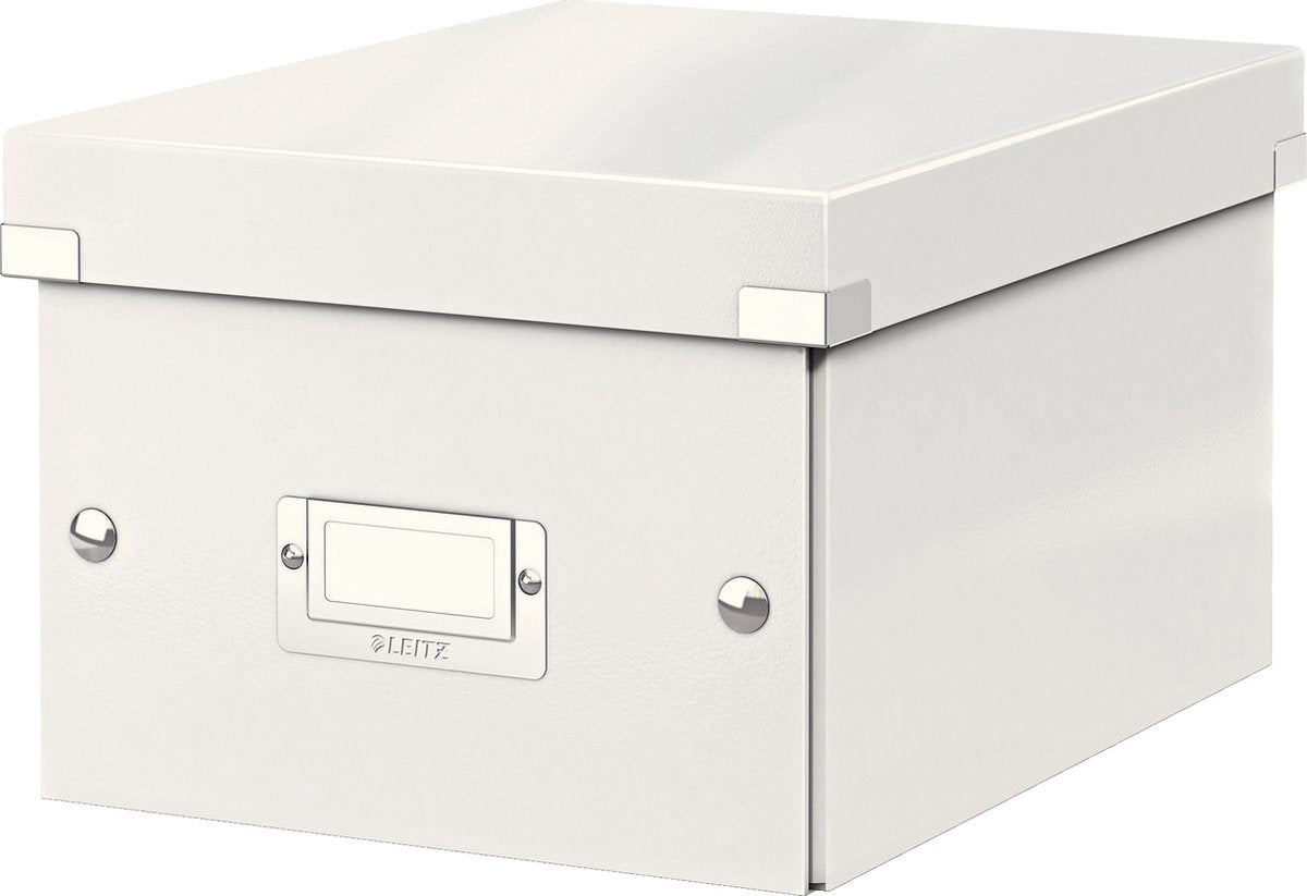 Caja de almacenamiento pequeña Leitz wow click store - 84% cartón reciclado - 22 x 28,2 cm (ancho x alto x fondo) - para formatos a5 - blanco
