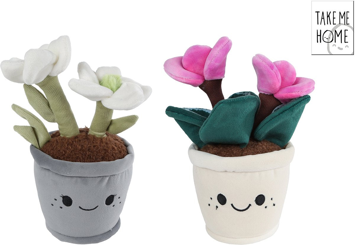 Take me home pluche plant knuffel kerstroos 24cm wit multicolor.