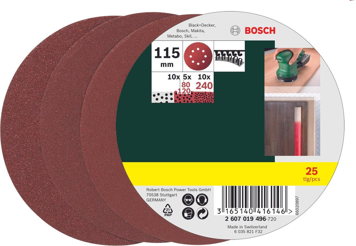 Set fogli abrasivi Bosch da 25 pezzi per levigatrici eccentriche 115 mm - grana 80; 120; 240