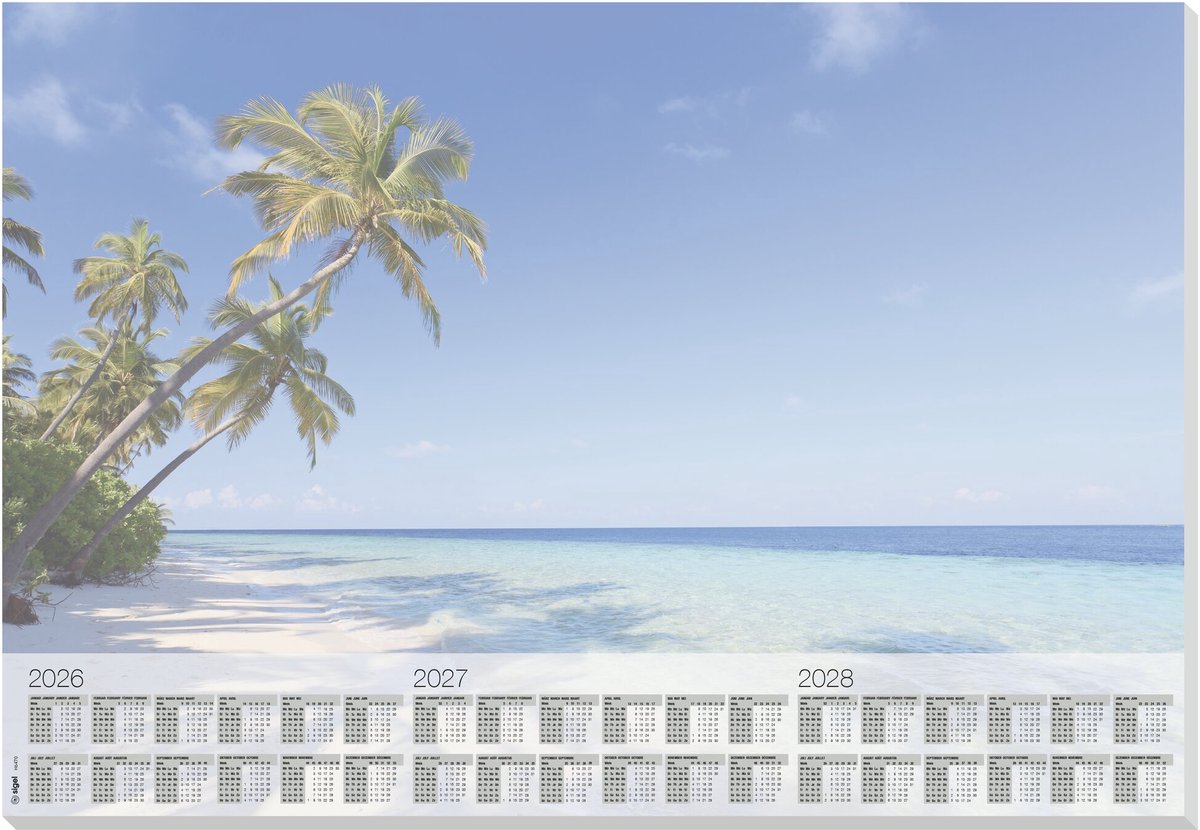 Sigel bureauonderlegger - beach - met kalender 2026 2027 2028 - formaat a2 - 30 vel afscheurbaar - si-h6470