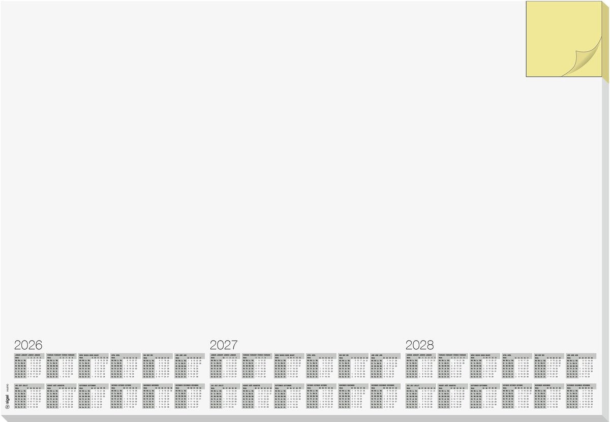 Sigel bureauonderlegger - met memoblok - met kalender 2026 2027 2028 - formaat a2 - 30 vel afscheurbaar - si-h6490
