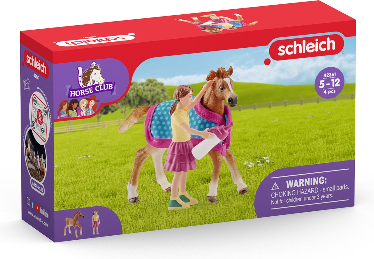 Club ippico Schleich - puledro con coperta - figura da gioco - giocattoli per bambini e bambine - da 5 a 12 anni - 42361