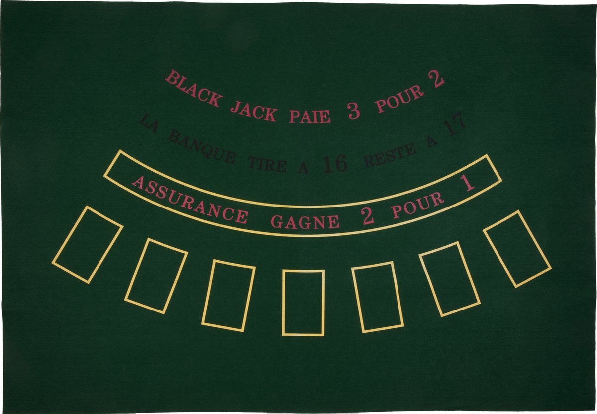 Tappeto Longfield Black Jack 130 x 90 cm – feltro verde – accessorio per giochi da casinò per la casa – cuore d'angelo