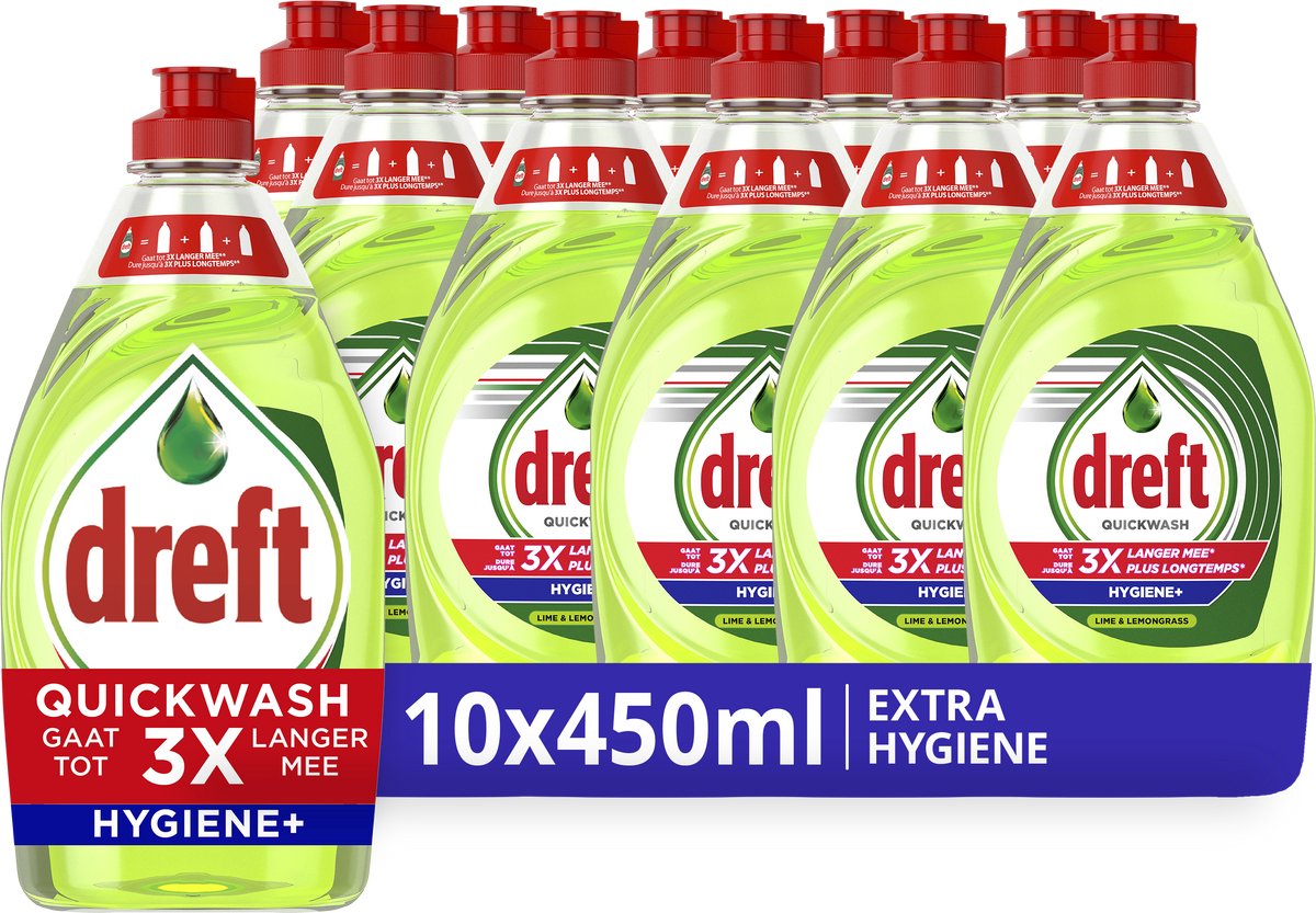 Dreft Quickwash detersivo liquido extra igienico per piatti - 10 x 450 ml