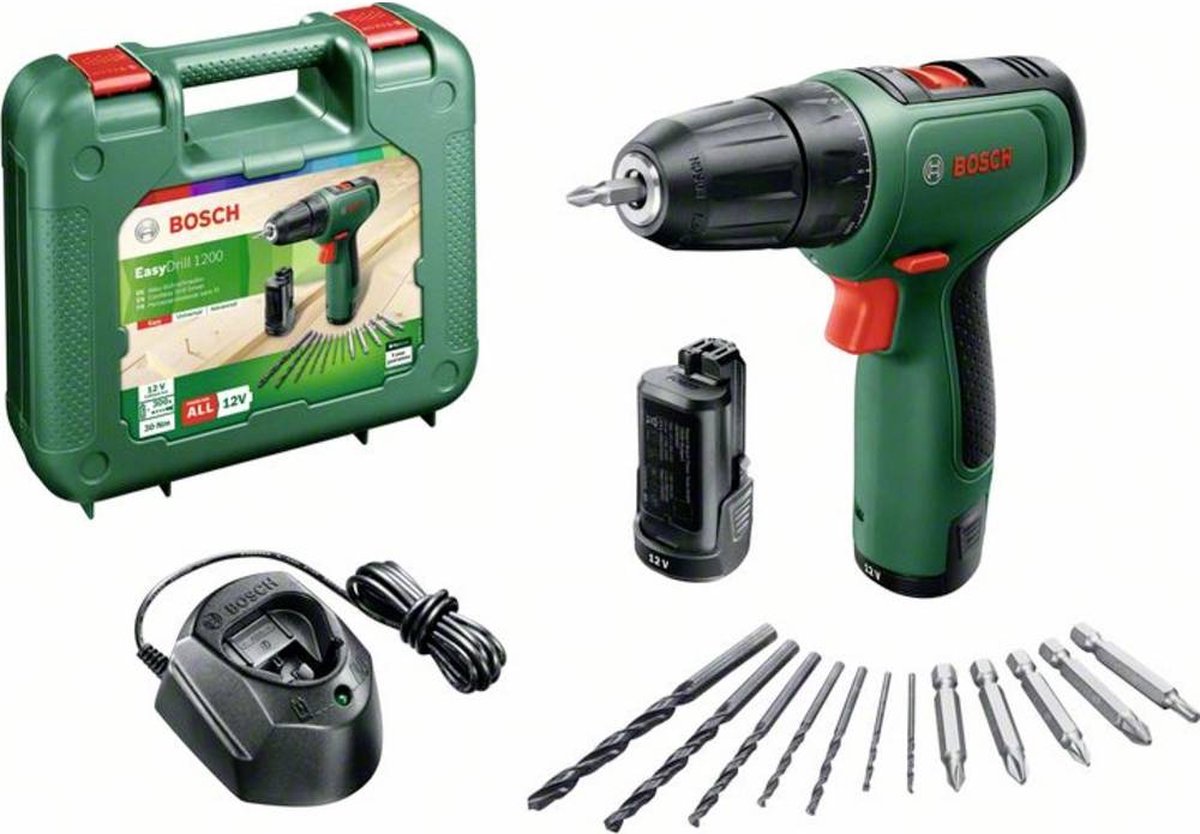 Trapano avvitatore a batteria Bosch easydrill 1200 - con doppia punta e custodia - con 2 batterie da 12 V e caricabatterie