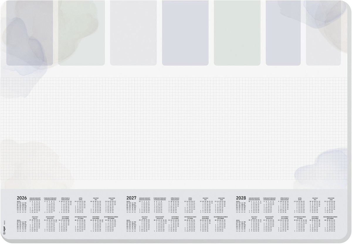 Sigel bureau onderlegger - formaat a2 - pastel - met kalender 2026 2027 2028 - afgeronde hoeken - si-h6312