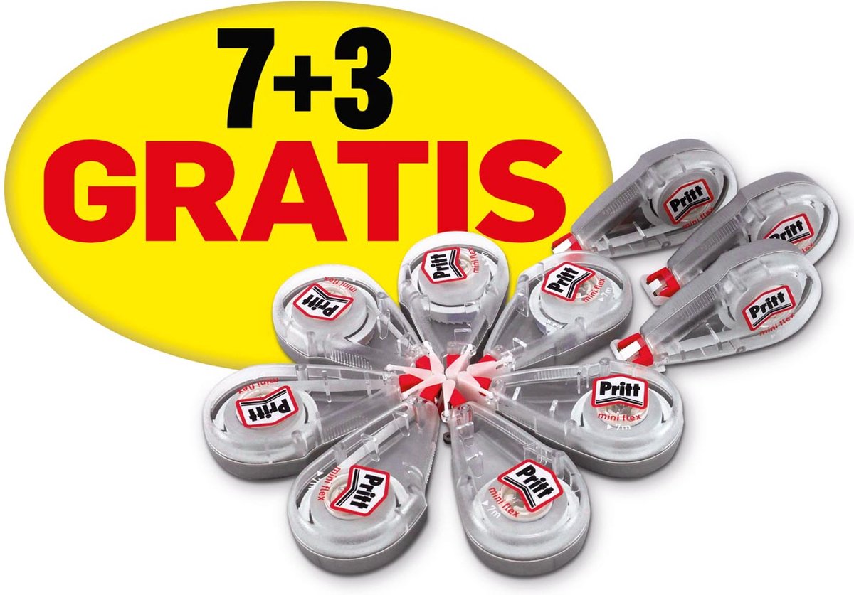 Set mini rulli correttori Pritt: 10 pezzi | 3 pezzi extra gratuiti | larghezza di 4,2 mm e lunghezza di 7 metri | confezionato in una pratica busta di plastica per un facile utilizzo.