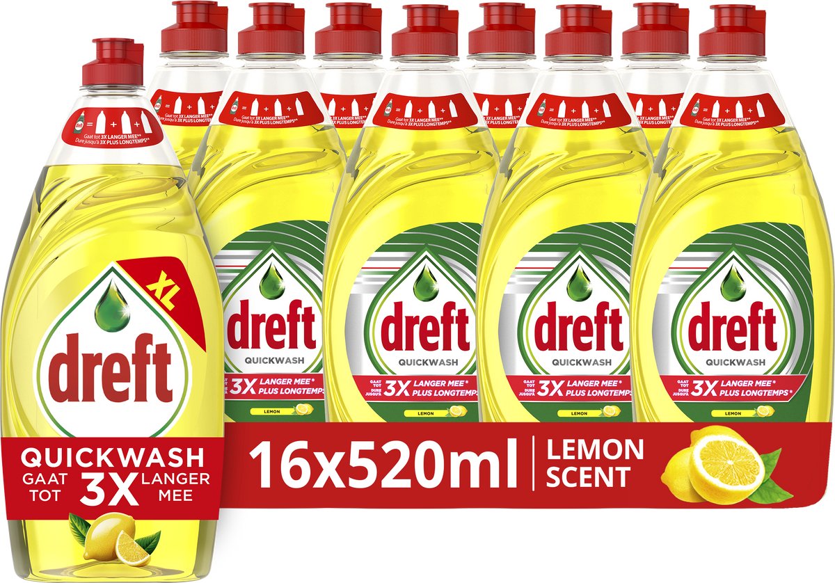 Dreft Platinum Quickwash Lemon Liquid detersivo per piatti a mano - 16 x 520 ml