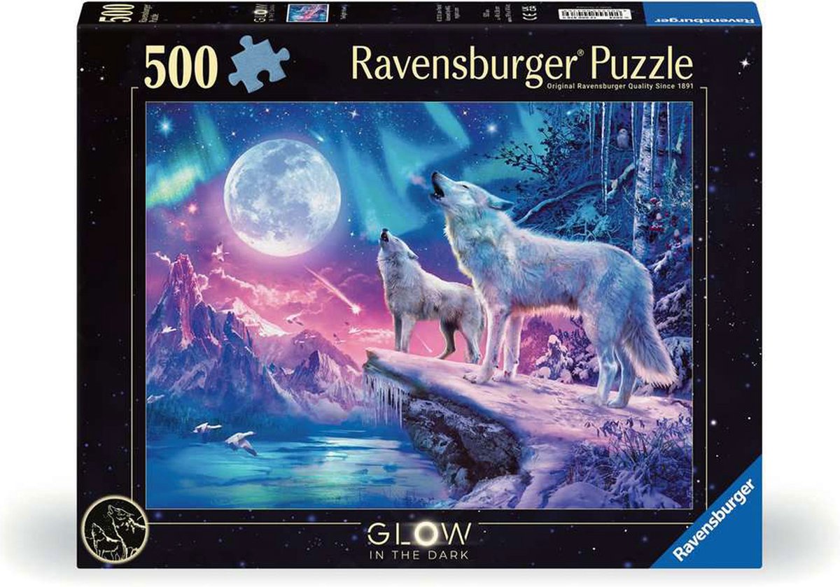 Ravensburger puzzel star line - wolf im nordlicht - 500 stukjes glow in the dark.