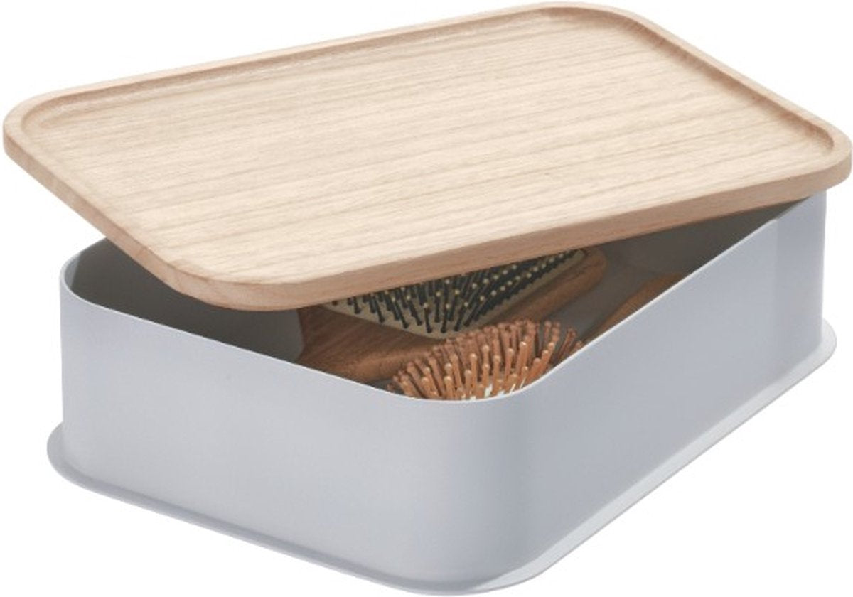 Idesign - medium opbergbox met deksel - gerecycled kunststof - grijs
