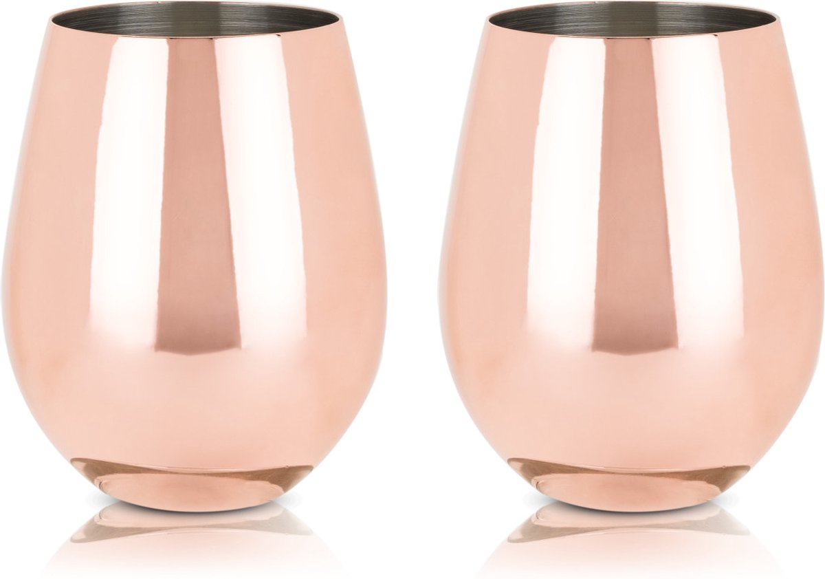 Viski stemless wijnglas - rvs - 532ml - koperkleurig - set van 2