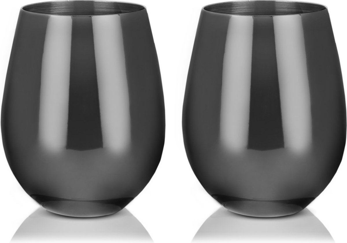 Viski stemless wijnglas - rvs - 532ml - gunmetal - set van 2