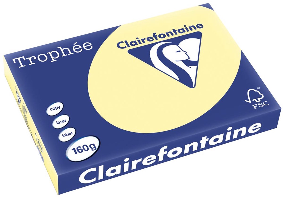 Clairefontaine trophée pastel, gekleurd papier, a3, 160 g, 250 vel, kanariegeel