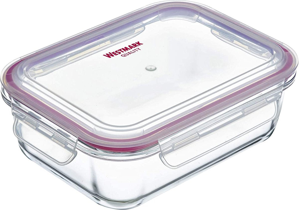 Westmark Caja de cristal para conservar alimentos, capacidad: 1520 ml, apta para congelador, microondas y horno, plástico de silicona de cristal, rojo transparente, 23442270