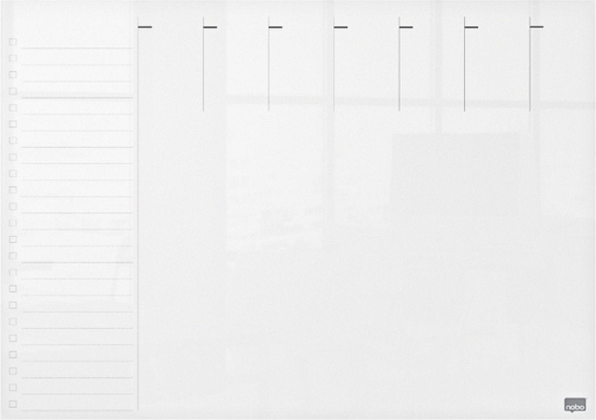 Nobo droog uitwisbaar mini a3 whiteboard - weekplanner - 297 x 420mm - inclusief marker - transparant acryl