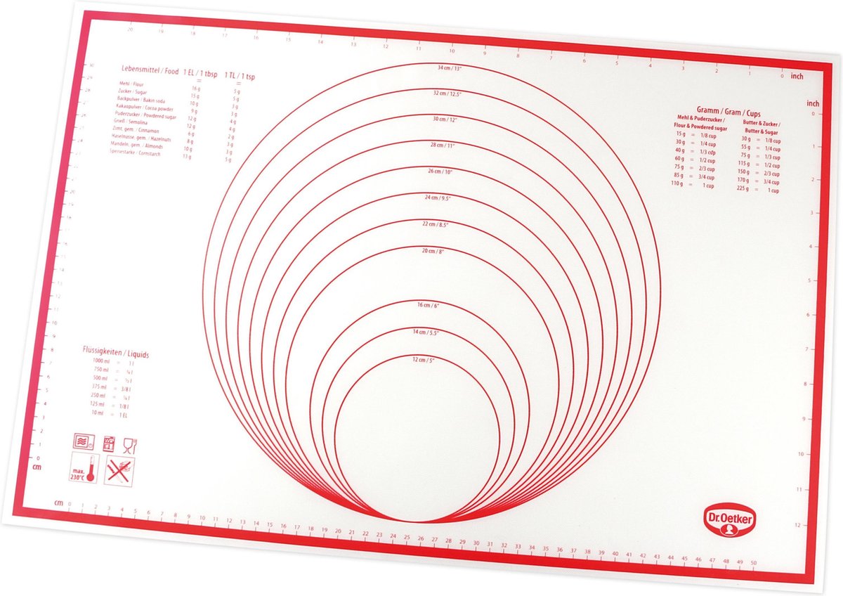 Dr. oetker 1923 tabla de cortar de cocina rectangular de silicona rojo, blanco