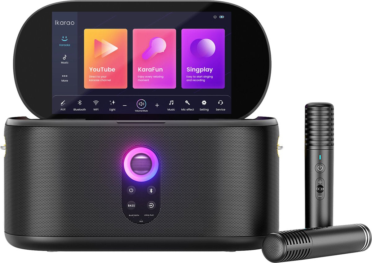 Set karaoke Ikarao per adulti - shell s1 - 2 microfoni wireless - 180w - app karaoke gratuita 6 mesi - schermo HD - nero