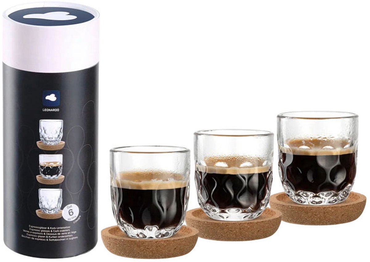Leonardo gocce bicchiere espresso 60ml con sottobicchiere - set 6