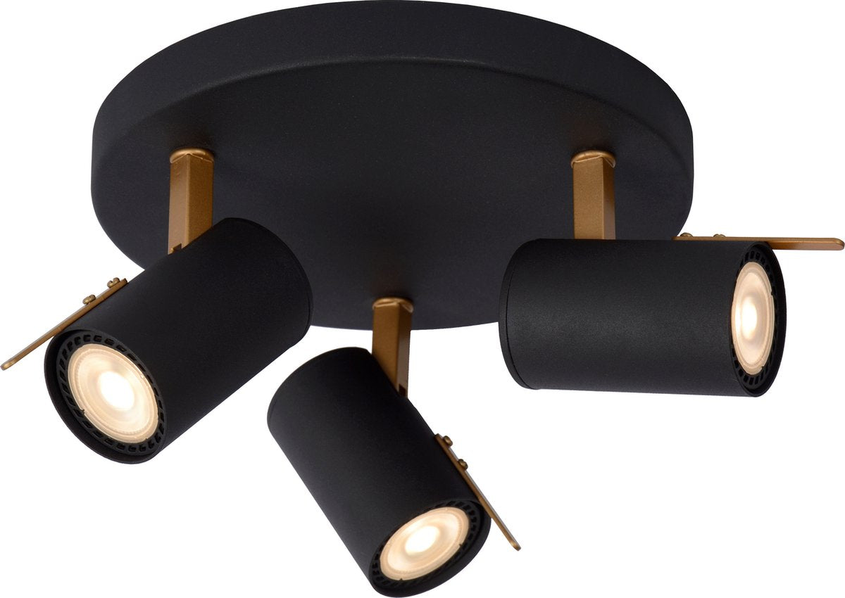 Lucide grony - plafondspot (plafondlamp) - led dim to warm - gu10 - 3x5w 2200k 3000k - zwart