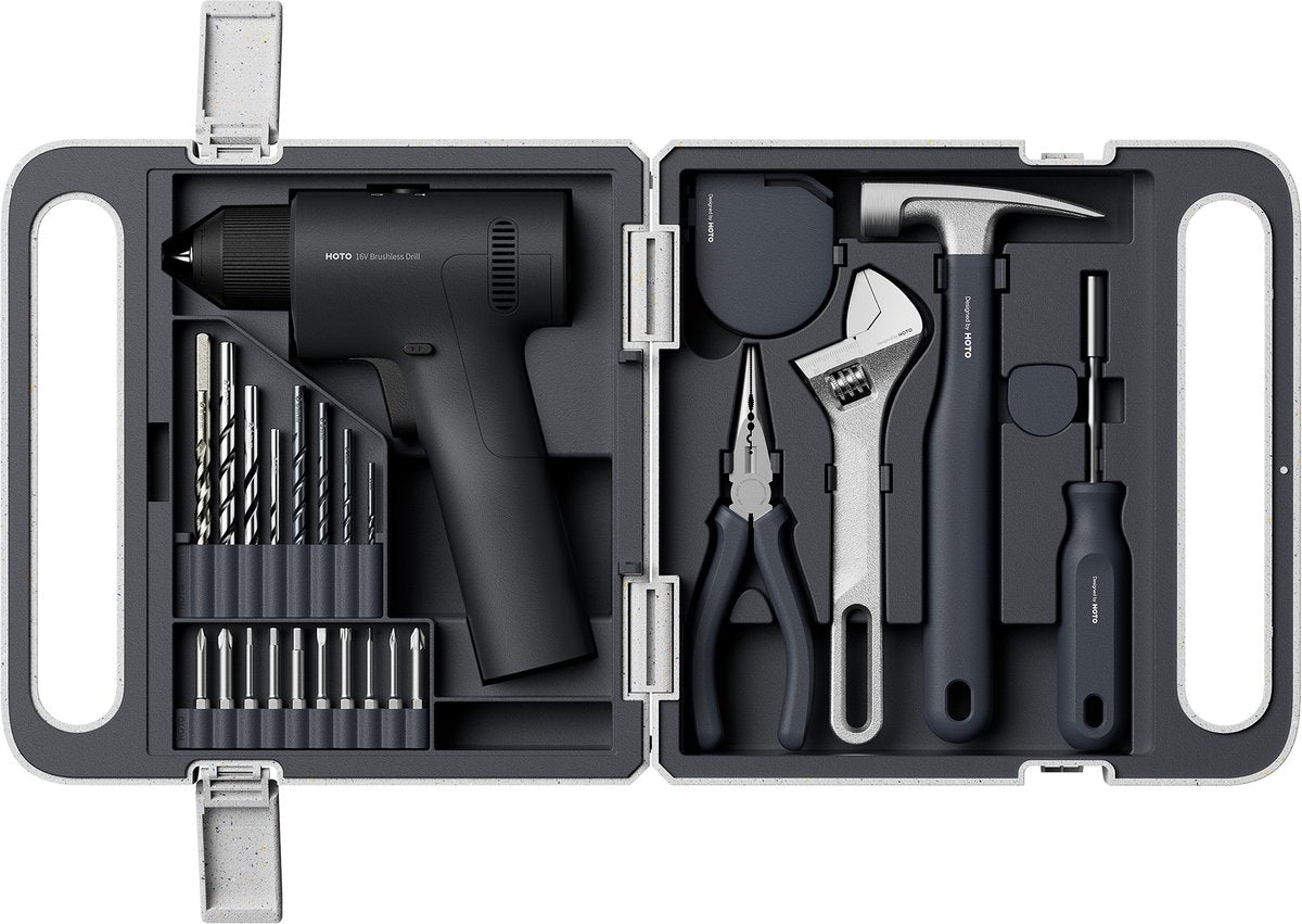 Kit trapano a batteria Hoto 16 V senza spazzole – set trapano a batteria senza spazzole – set completo di strumenti – 50 nm – 2 velocità – USB-C ricaricabile – comprese punte per utensili manuali