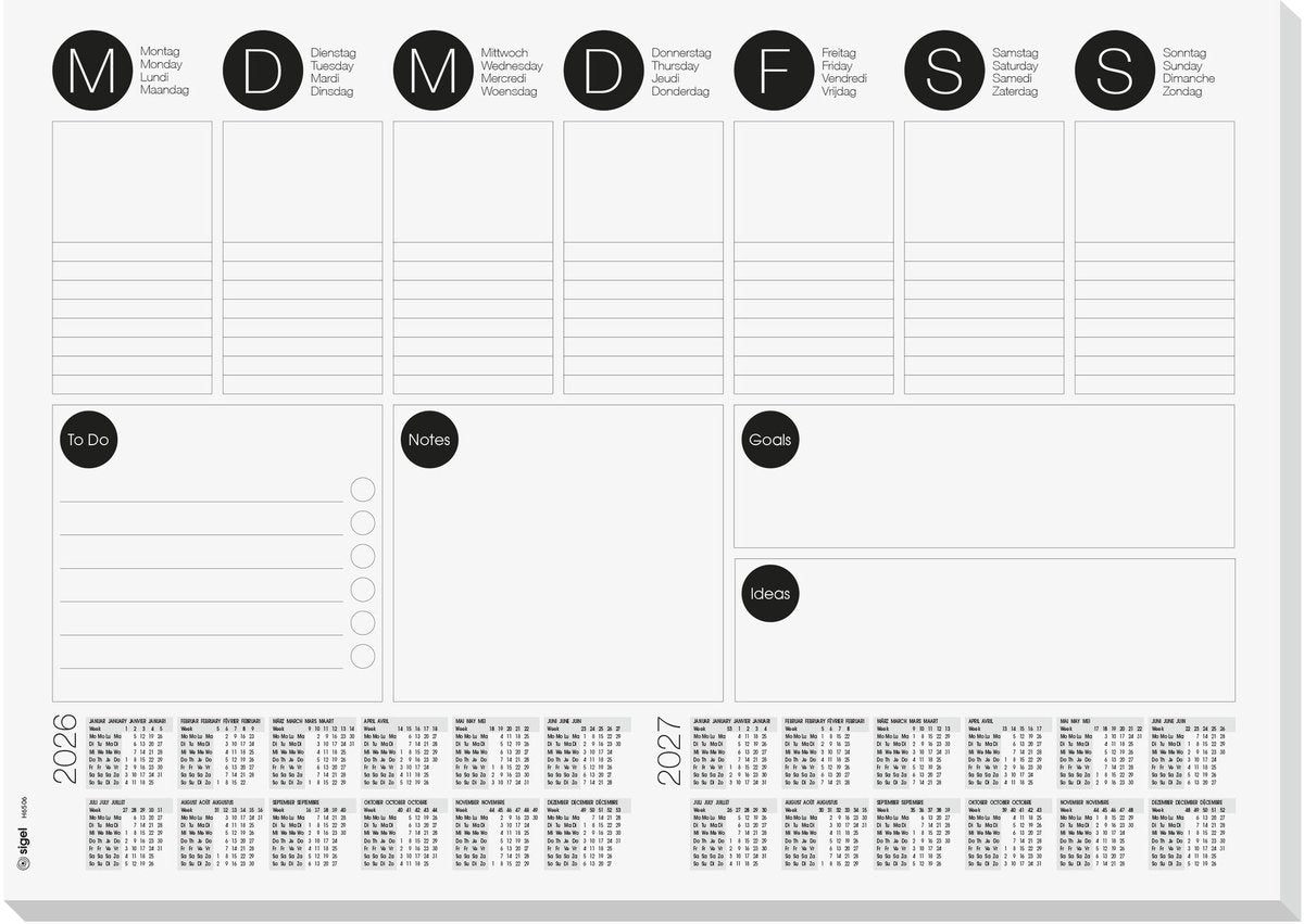 Sigel bureauonderlegger - met weekplanner en to-do-list - formaat a3 - met kalender 2026 2027 - 30 vel afscheurbaar - si-h6506