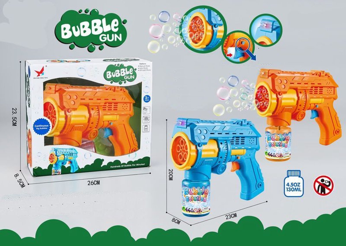 Amuuso bubble pistool 23 cm met geluid + 130 ml bellenblaas.