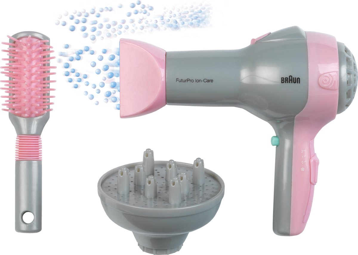 Asciugacapelli Klein Toys Braun con diffusore e spazzola - incl. ventilatore con meccanismo ad aria fredda - rosa grigio