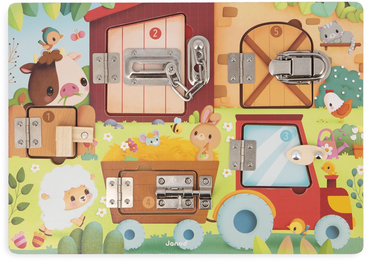 Janod - boerderij - activiteitenbord sloten en grendels