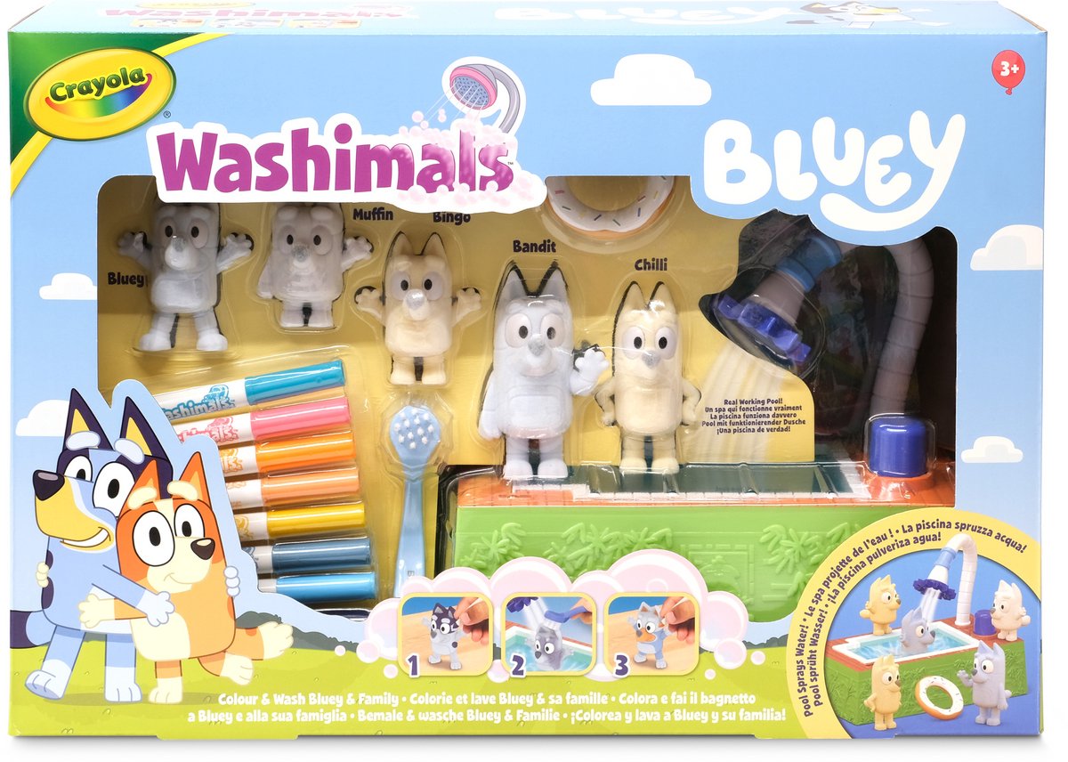 Washimals Crayola - blu - pacchetto hobby - set artigianale con piscina e 5 cuccioli - giocattoli e regali per bambini dai 3 anni