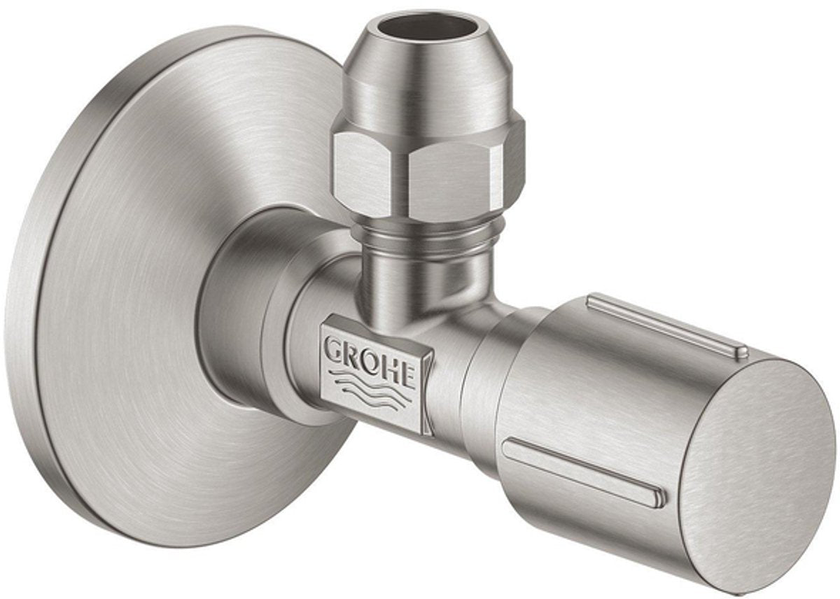 Válvula de ángulo Grohe compresión 1 2x3 8 m. mango de metal súper acero