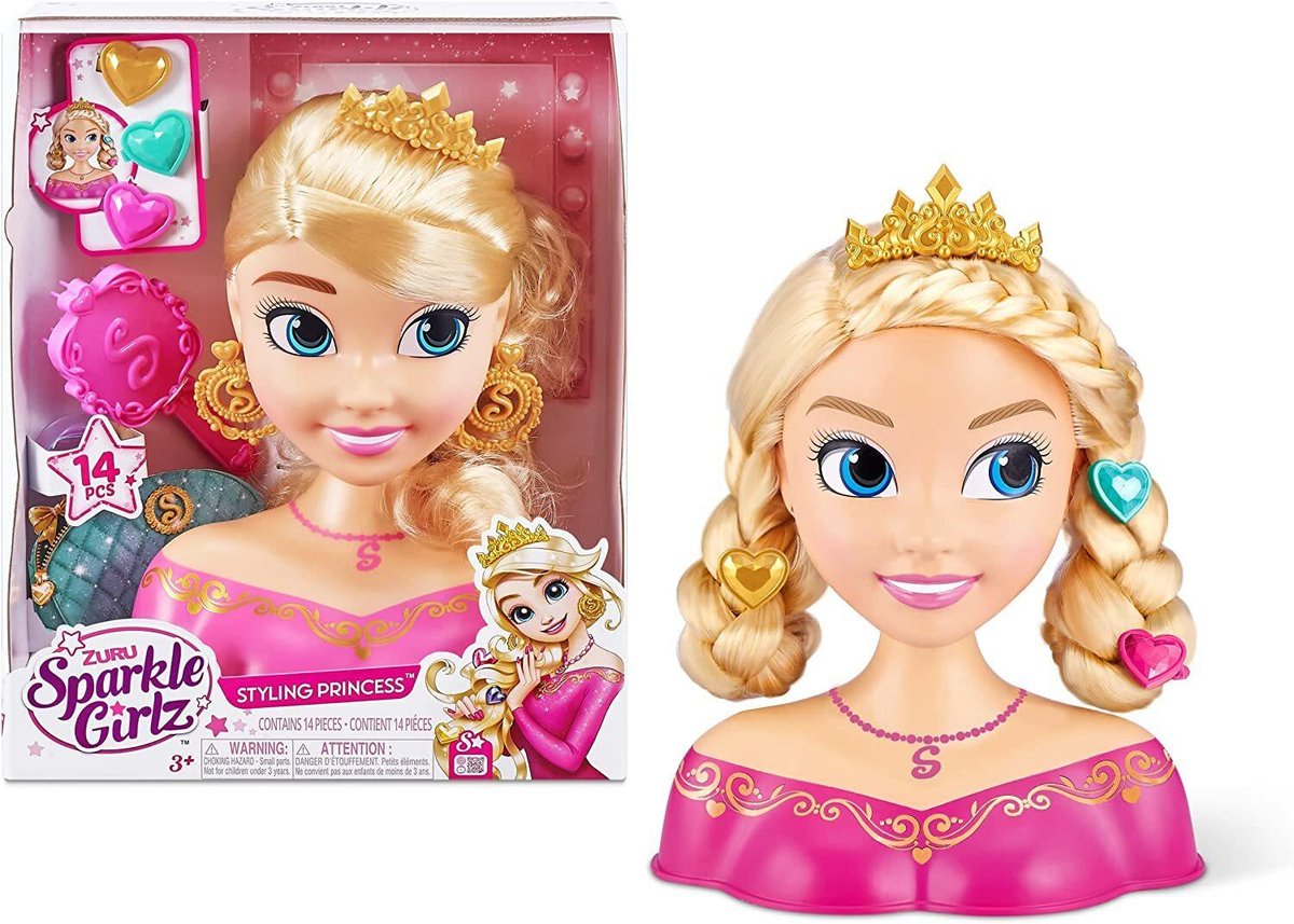 Cabeza con capucha Zuru - Cabeza de peinado - Muñeca - Supermodelo - Incluye accesorios - Juguete de peluquería - Con pinzas para el cabello y joyas - Cabello extra grueso Sparkle Girlz - Cabeza de peinado
