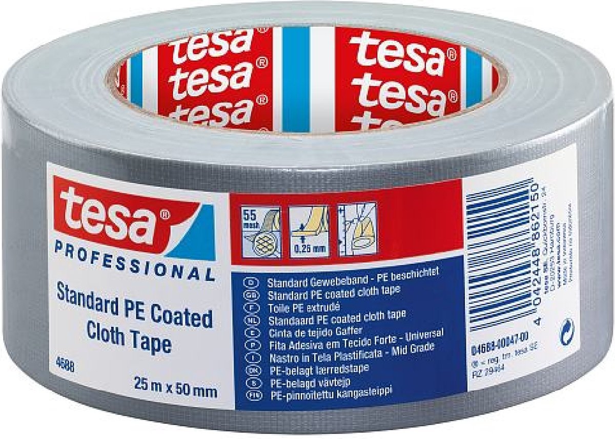 Nastro tessile Tesa 04688 - standard - grigio - 50 mm x 50 m
