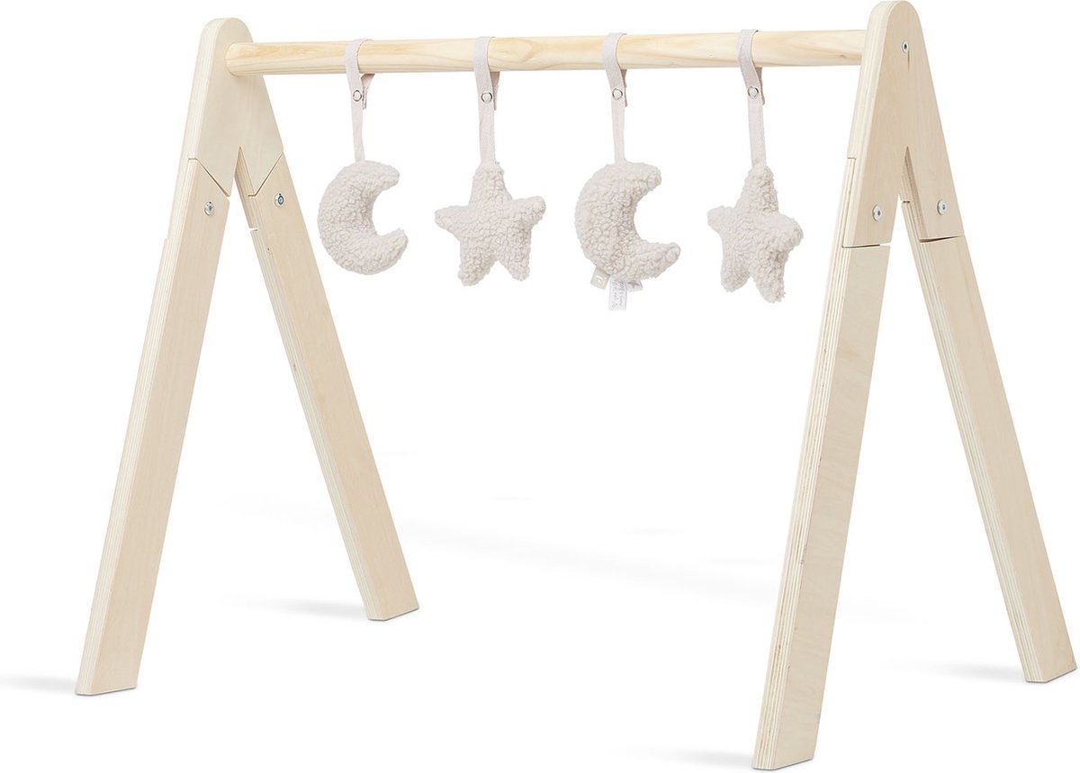 Jollein - babygym speeltjes - baby speelgoed hangers - hout polyester - moon - nougat
