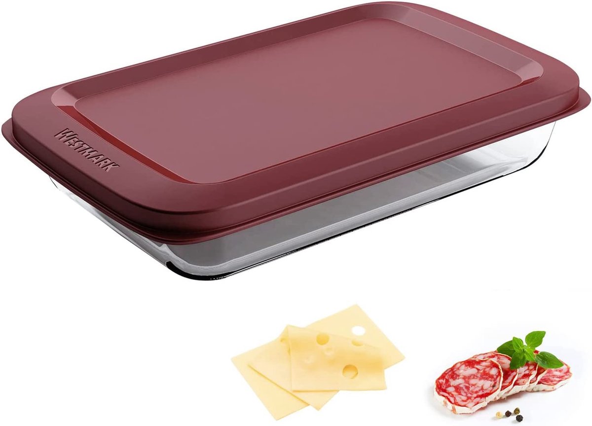 Scatola per alimenti in vetro Westmark, contenuto: 1000 ml, vetro borosilicato, chiusura ermetica, plastica di vetro, rosso trasparente, 23542270