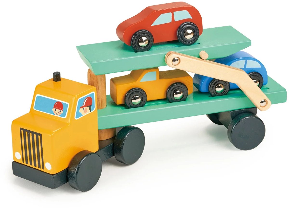 Veicoli Mentari - bisarca con 3 auto - 25x7x13cm - legno - 3 anni