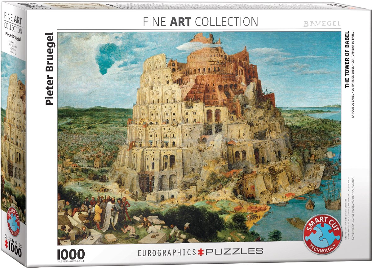 Eurographics - la torre di Babele - pieter bruegel il vecchio - 1000 pezzi 68×48 cm (l×a) - puzzle d'arte