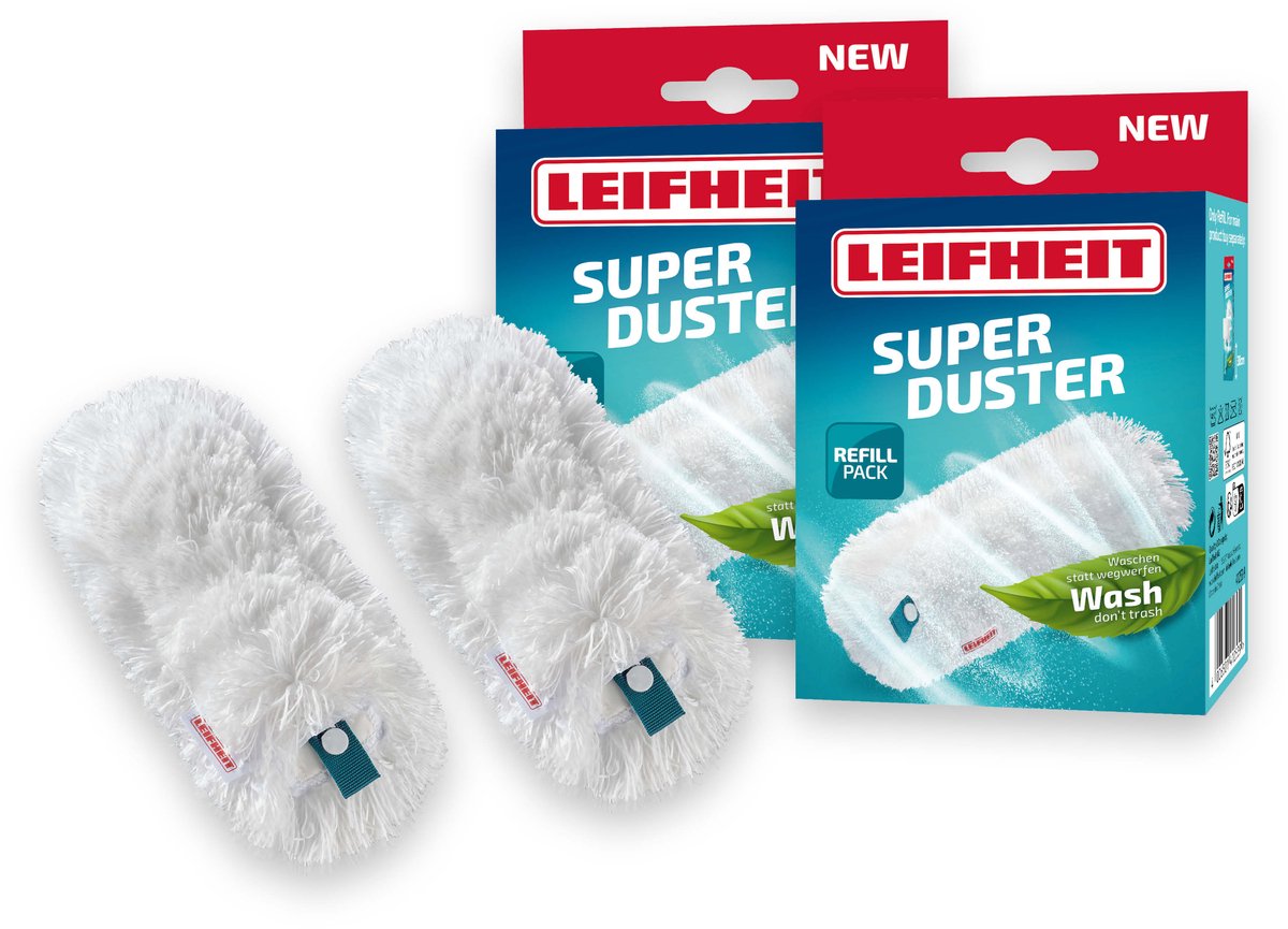 Leifheit super duster feather duster m refill - microfibre - 50x washable - set of 2 replacement cloths