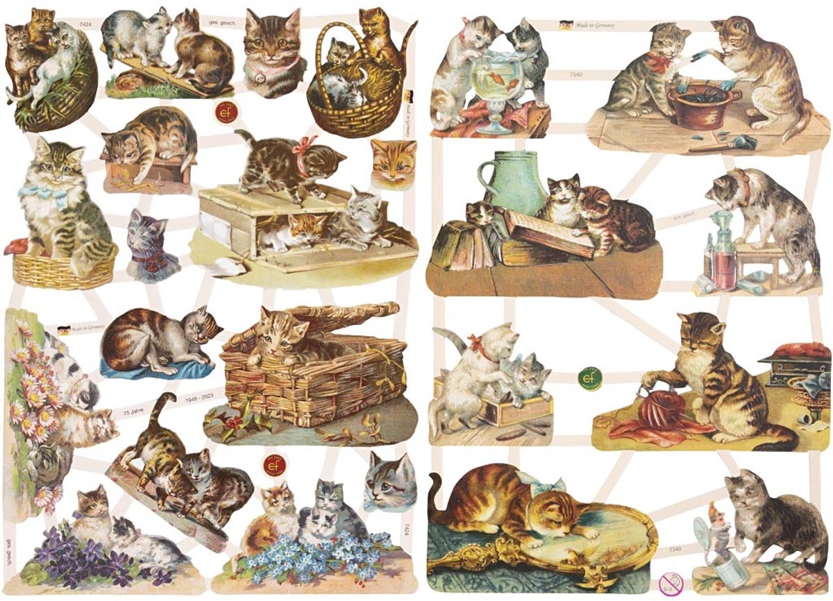 Creativ company cuadros vintage, gatos, hoja 16,5x23,5 cm, 2 hojas 1 caja