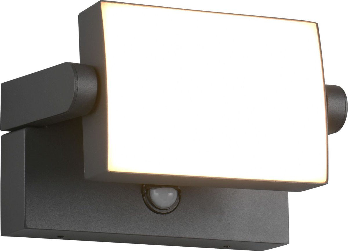 Trio kansas - wandlamp - antraciet - incl. 1x smd 10w - bewegingssensor - kantelbaar - buitenverlichting - ip54