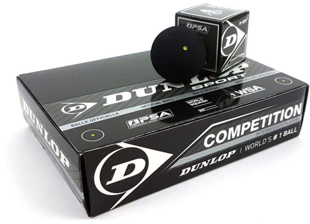 Dunlop competition squashballen gele stip - zwart - 12 stuks