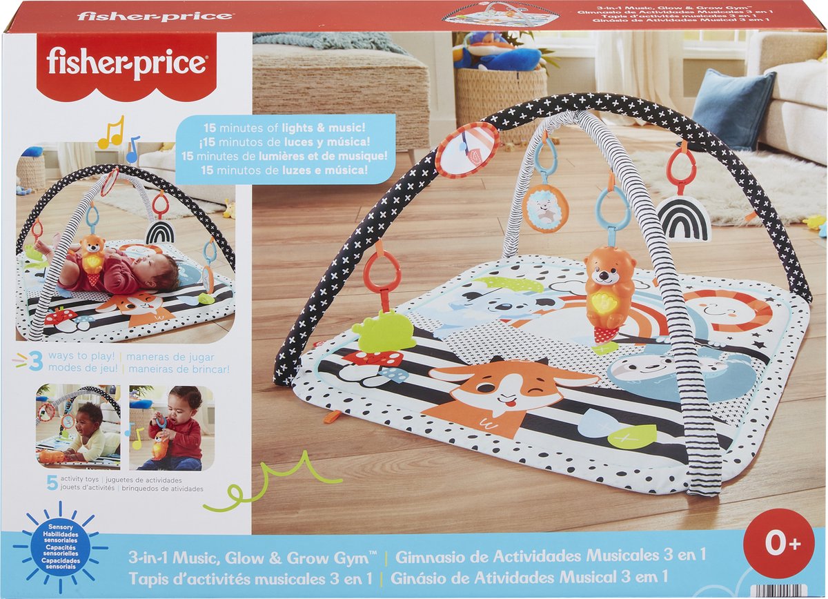 Palestrina musicale 3 in 1 Fisher-Price, tappetino da gioco per bambini, con luci e giocattoli sensoriali per neonati